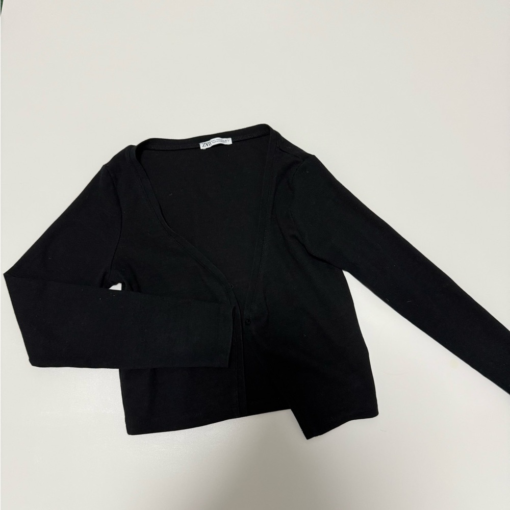 Zara RIBBED CARDIGAN Black Long Sleeve Cardigan